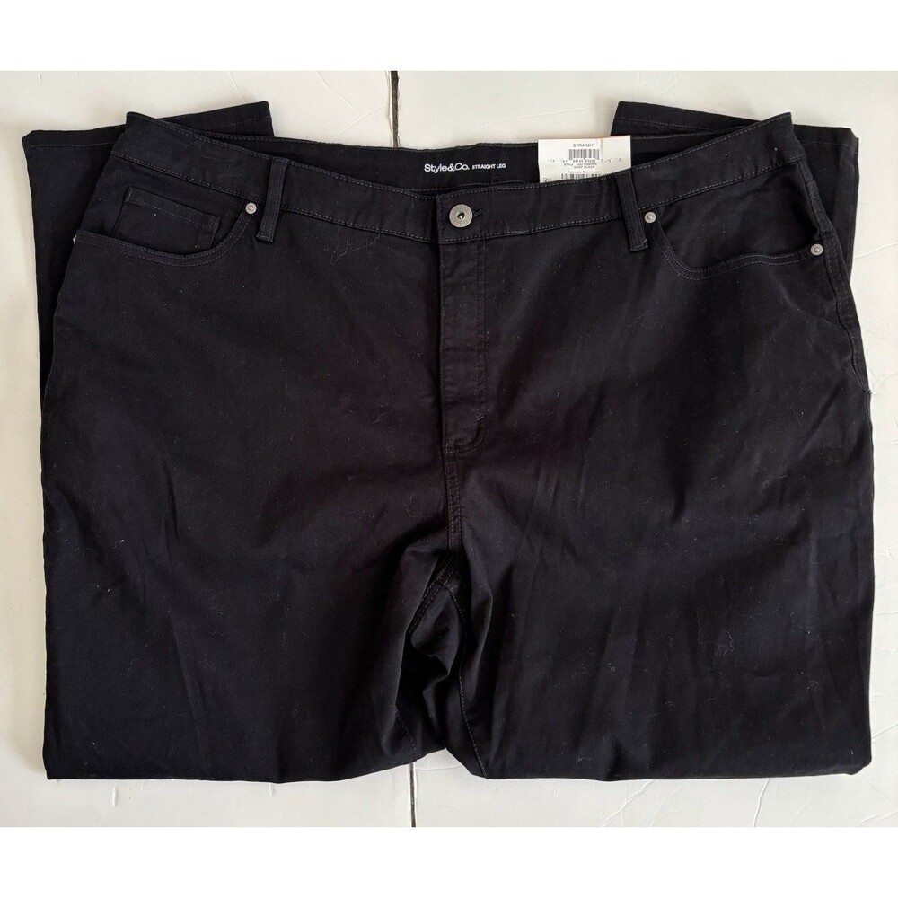 Style & Co. Women's Pants Straight Leg High Rise Black Stretch Jeans Size 24W